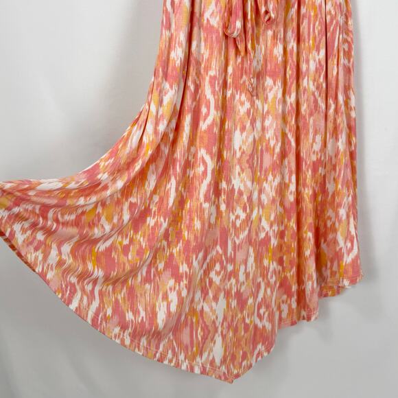 Soma Weekend Women's Ikat Soft Jersey Knit Midi Dress Large Orange Belted - Picture 5 of 13
